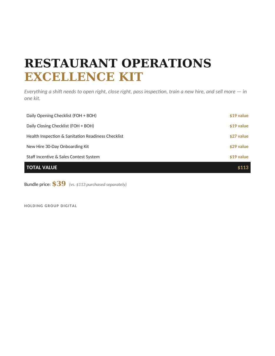 Restaurant Operations Excellence Kit
